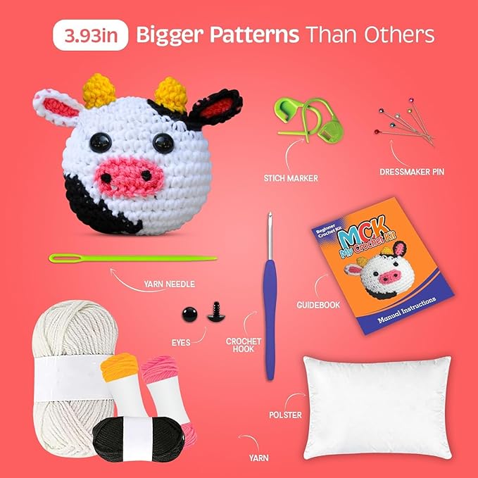 Cow Crochet Kit & Pattern, Beginner Crochet Kit